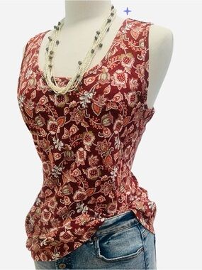 LANDS END - Women's Rust Floral Sleeveless Tank Top